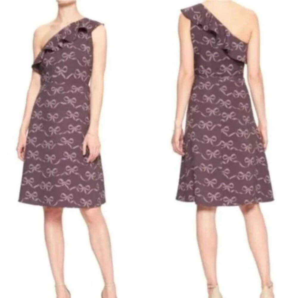 Banana Republic Purple White Bow One Shoulder Ponte Dress